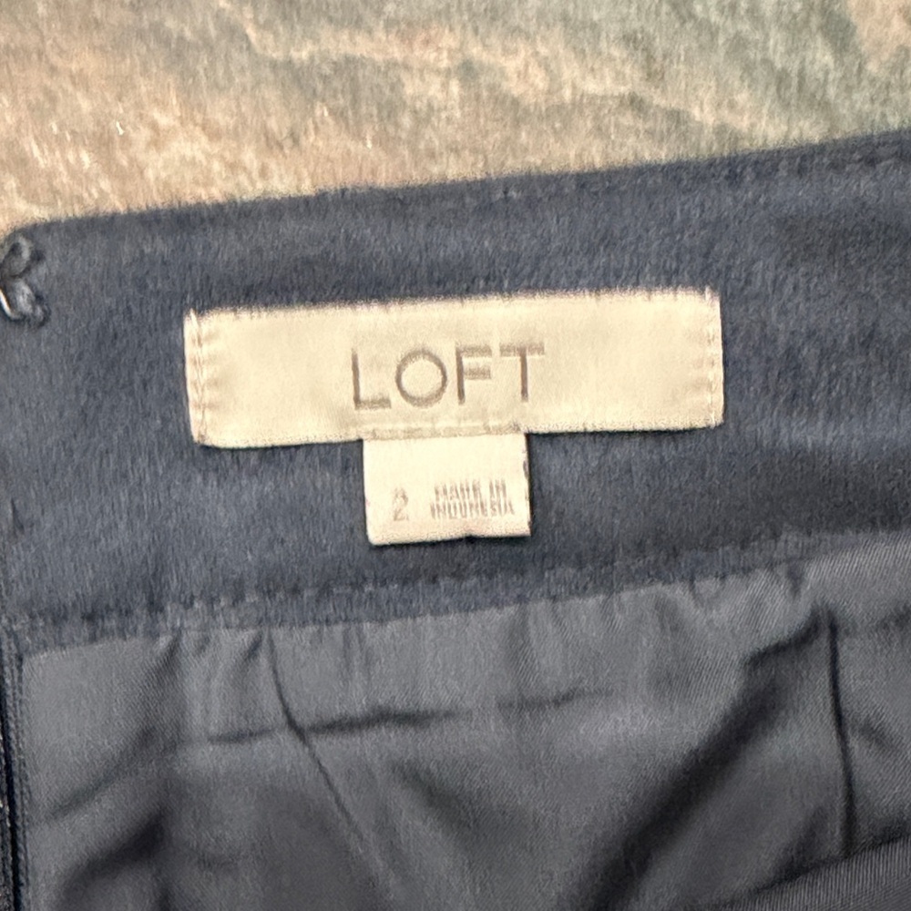 LOFT Dark Blue Suede Mini Skirt with Zipper Details - Picture 2 of 6